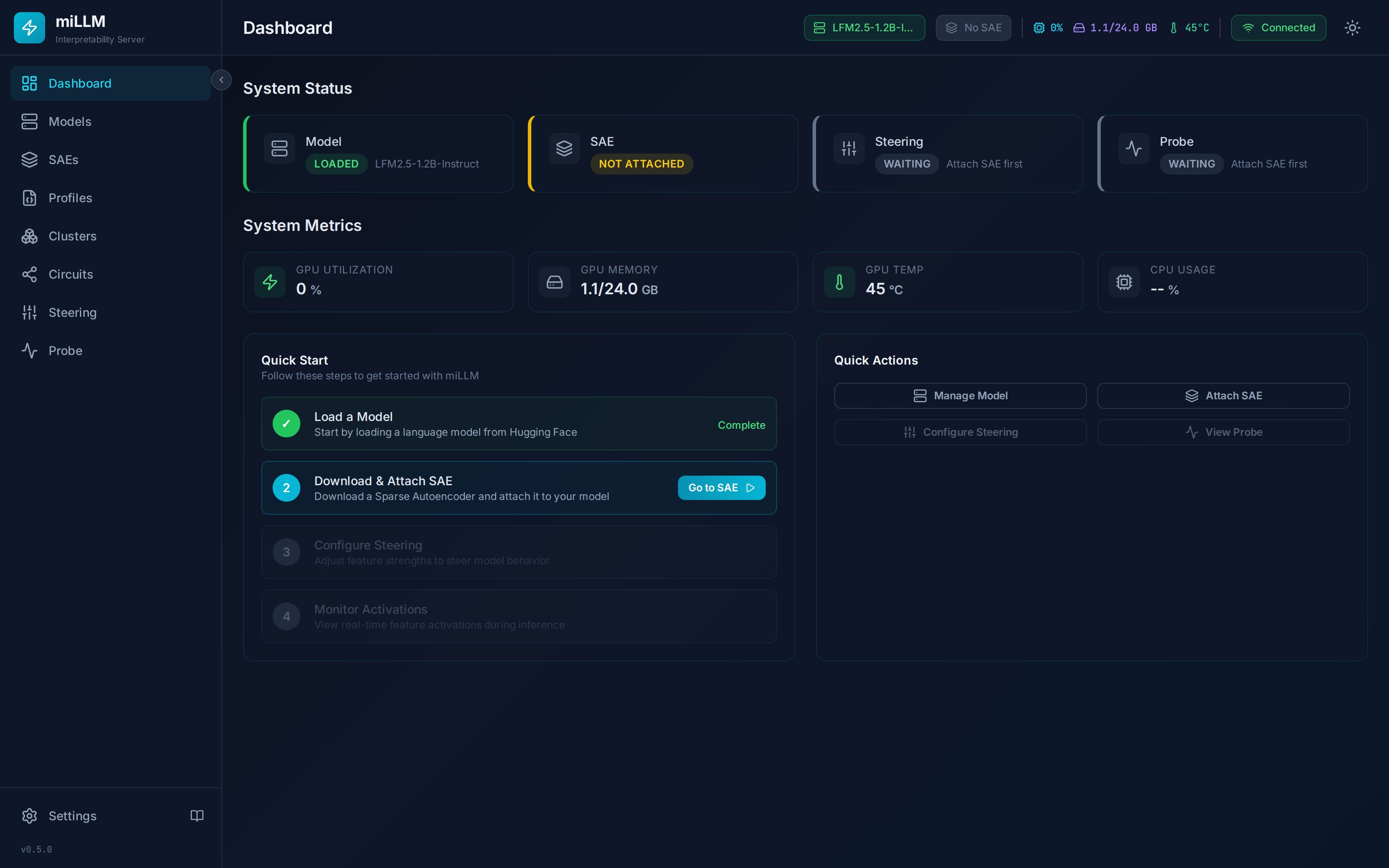 miLLM Dashboard